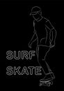 Graphics image man cartoon character riding a skateboard or surf skate outline vector illustration Royalty Free Stock Photo