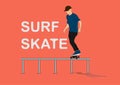 Graphics image man cartoon character riding a skateboard or surf skate vector illustration Royalty Free Stock Photo