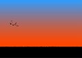 Graphics image orange and blue silhouette of sunset or sunrise
