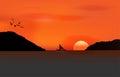 Graphics image the sea with silhouette twilight is a sunset on the sea with mountain and boat, design