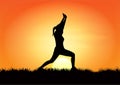 graphics image woman exercises tai chi with sunrise view outdoor concept exercise for health benefits in the morning vector