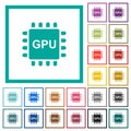 Graphics processing unit flat color icons with quadrant frames Royalty Free Stock Photo