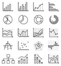 Vector outline isolated icons of graphs, schemes, schedules