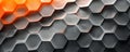 Graphite hexagon texture background. Gray and orange technological honeycomb background, industrial abstract, modern technologies