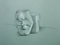 Graphite illustration of ceramic face mould