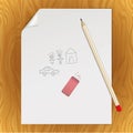 Blank paper page, pencil, eraser, picture template Royalty Free Stock Photo