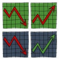 Graphs with arrows going up and down freehand drawing