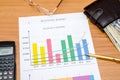 Graphs, charts, business table with money, calculator and pen Royalty Free Stock Photo