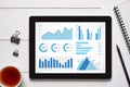 Graphs and charts elements on tablet screen Royalty Free Stock Photo