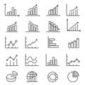 Graphs and charts thin line icons set. data elements, bar and pie, diagrams for business infographics. visualization of data Royalty Free Stock Photo