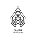 Grapple line icon. Clamshell crane grabbed the logs. Logging, sawmill vector sign. Editable stroke