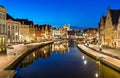 Graslei in Ghent, twiligh Belgium Royalty Free Stock Photo