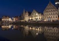 Graslei quay at night, Gent, Belgium