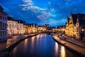 Graslei street and canal in the evening. Ghent, Belgium Royalty Free Stock Photo