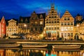 Graslei street and canal in the evening. Ghent, Belgium Royalty Free Stock Photo