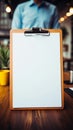 Grasp of professionalism Hand holds clipboard mock up in detailed close up