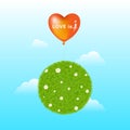 Grass Ball With Red Balloon. Vector Royalty Free Stock Photo