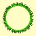 Grass circle frame. Round empty border in eco style with green foliage lawn. Abstract ecology ring template for presentation or