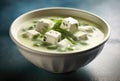 Grass Curd In White Bowl. Generative AI Royalty Free Stock Photo