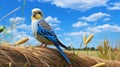 Beautiful Blue Bird Perched On Straw: Realistic Daz3d Animal Portrait Royalty Free Stock Photo