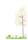 Grass, flowers, butterfly, tree illustration background