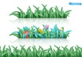 Grass and flowers. Cartoon 3d vector seamless pattern Royalty Free Stock Photo