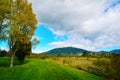 Grass footpath on the high bank of Tongariro river Royalty Free Stock Photo
