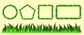 Grass frame set. Lawn border collection in different shapes. Green foliage blades design in line, square, rectangle and circle