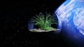 Grass in glass sphere in outer space. Ecology concept. 3d rendering. Royalty Free Stock Photo