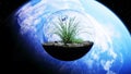 Grass in glass sphere in outer space. Ecology concept. 3d rendering. Royalty Free Stock Photo
