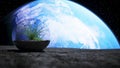 Grass in glass sphere in outer space. Ecology concept. 3d rendering. Royalty Free Stock Photo