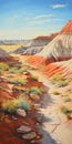 Realist Landscape Painting Of Painted Desert With Large Stones
