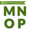 Grass letters M, N, O, P set alphabet 3D design. Capital letter text. Green font isolated white background, shadow