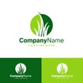 natural lush grass growth logo design combination concept