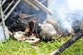 In the grass lying fire damaged things and books