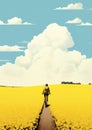 Man sky blue person background agriculture nature grass landscape plant yellow summer field green Royalty Free Stock Photo