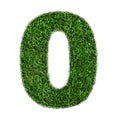 Grass numeral. Grass number 0 isolated on white background. Symbol with the texture of the green lawn. Eco symbol collection.