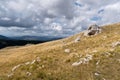 Grass pasture on slope of Vlasic mountain with some rocks