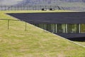 Grass roof geometric building in Eysturoy. Nordragota village, Faroe Royalty Free Stock Photo