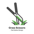 Grass scissors Outline Flat illustration