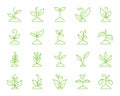 Grass simple color line icons vector set Royalty Free Stock Photo