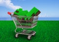 Grass and soil of puzzle pieces in shopping cart Royalty Free Stock Photo