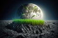 Grass Sprout On The Surface Of The Moon. Generative AI Royalty Free Stock Photo
