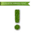 Grass symbol exclamation mark for text, dot alphabet 3D design. Green font isolated white background, shadow. Symbol eco