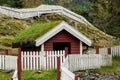 Grass turf used as roofing material on Norwegian stable Royalty Free Stock Photo