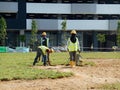 Grass turfing works at open area Royalty Free Stock Photo