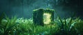 Grass view, low angle, secure blockchain voting station, future design, room for text