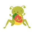 Grasshopper Clipart in Cute Cartoon Style Beautiful Clip Art Grasshopper Eats Strawberries. Vector Illustration of an Royalty Free Stock Photo