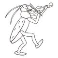 Grasshopper and violin, coloring book, vector illustration