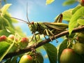 Grasshopper eating leaves  Made With Generative AI illustration Royalty Free Stock Photo